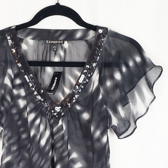 Express sheer tie dye sequin V neck blouse - Picture 2 of 6